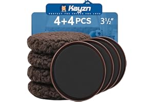 Kayzn Furniture Sliders, Multi-Surface Furniture Sliders for Carpet & Hardwood Floors, 4 Pack 3 1/2" Furniture Movers for Carpet + 4 Hardwood Socks, Move Furniture on Any Surface Easily!