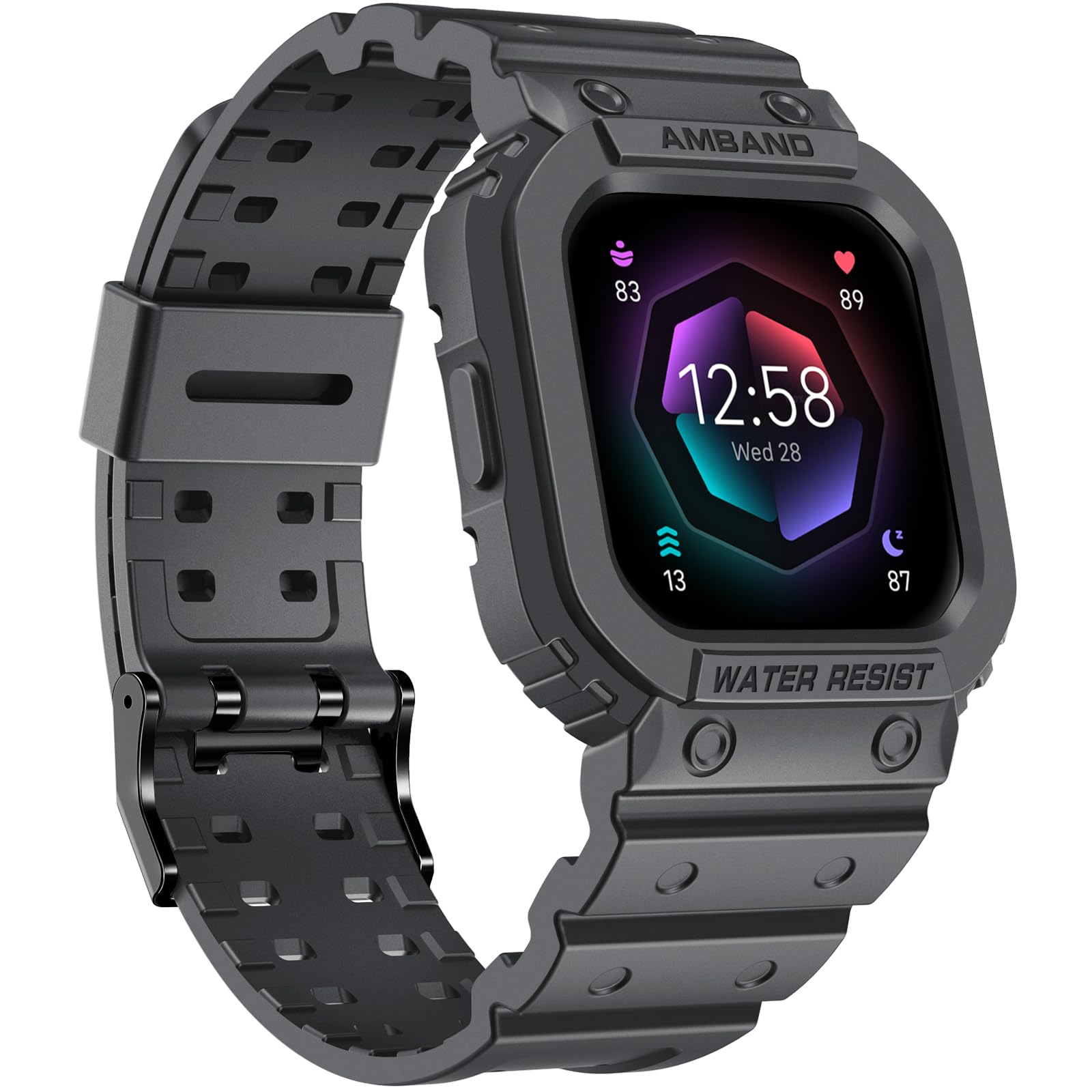 Photo 1 of amBand Compatible for Fitbit Versa 4/3/2/ Fitbit Versa Lite/Fitbit Sense 2/ Fitbit Sense Bands with Case, Protective Smartwatch Case Strap Rugged Sport Protector Wristbands Men Gray