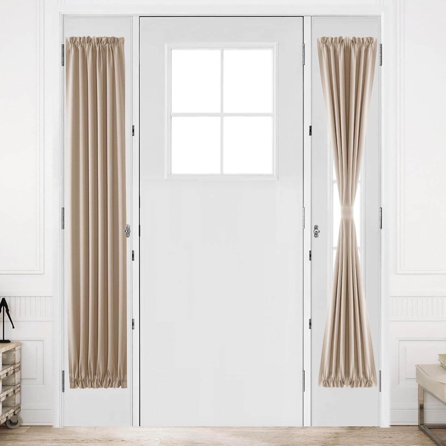 Outdoor Curtains - DWCN French Door Curtains – Rod Pocket Thermal Blackout Curtain for Doors with Glass Window, Kitchen and Patio Doors for Privacy, 25 X 80 Inches Long, 1 Curtain Panel with Tieback, Beige