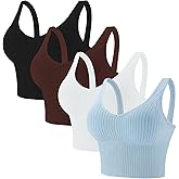 Eleplus 4 Pieces Comfy Cami Bra for Women Crop Top Yoga Bralette Longline Padded Lounge Bra Pack of 4