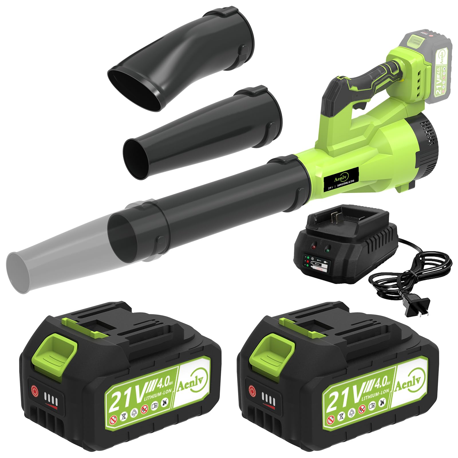 View 1 of ?2×4.0Ah&Powerful Wind? Aenlv Cordless Leaf Blower-330CFM High,18-21V Lightweight & Portable Design with a Charger and Two Batteries for Outdoor Cleaning in Courtyard, Lawn, and Roadway (Green)