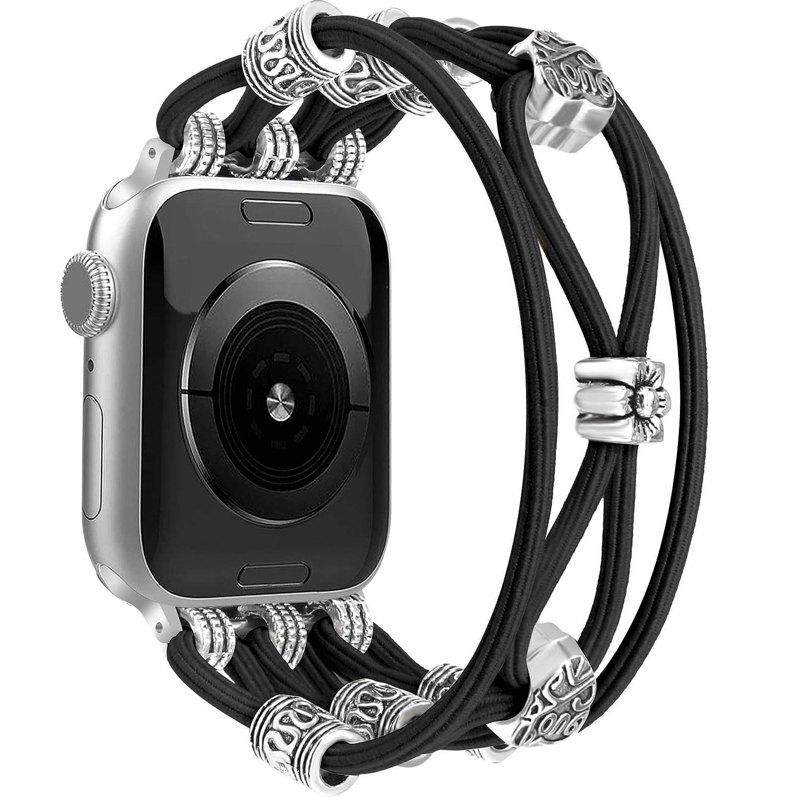 Photo 1 of Newlibery Beaded Bracelet Compatible with Apple Watch Band 44mm 42mm(S3/2/1) 45mm 46mm 49mm Women Boho Braided Solo Loop Nylon Stretchy Dressy Strap for iWatch Series 11/10/9/8/7/6/5/4 SE 3/2/1 Ultra