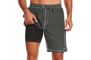 HODOSPORTS Mens Swim Trunks with Compression Liner 9 inch Bathing Suit Quick-Dry Swim Shorts Cargo Pockets S-4XL