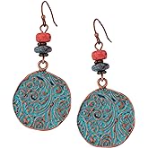 MINACHI Ethnic Vintage Bohemian Retro Antique Turquoise Color Theme Dangle Drop Earrings, Boho Jewelry Gift for Women