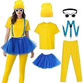 Chicingyou 6 Pcs Halloween Costume Accessories for Adult Women Yellow Beanie Goggles Suspenders Tutu Cosplay Party Set