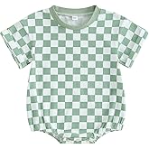 Karuedoo Newborn Baby Boy Girl Clothes Checkered T-Shirt Bubble Romper Oversized Short Sleeve Onesie One-Piece Summer Outfit