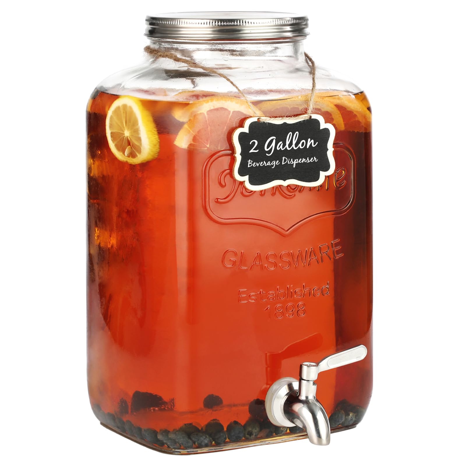 Photo 1 of 2 Gallon Glass Beverage Dispenser, Stainless Steel Leakproof Spigot and Lid, Glass Drink Dispensers for Parties, Water Beverage Dispenser Liquid Laundry Detergent Dispenser