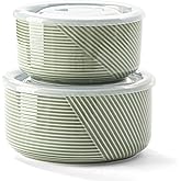 Adewnest Ceramic Nesting Bowls with Lid, Microwave Safe, Set of 2, Green | Food Storage Containers for Work Lunch Picnic Camping Meal Prep Soup Salad Cereal Leftovers - 5 &amp; 6 Inch, 20 &amp; 32 oz