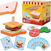 Pajojoqa Wooden Sandwich Stacking Toys, Montessori Toys for Toddlers Kitchen Play Food Educational Preschool Learning Toys Christmas Birthday Gift Kids Toys for Boys Girls 3 4 5 Years Old (Sandwich)