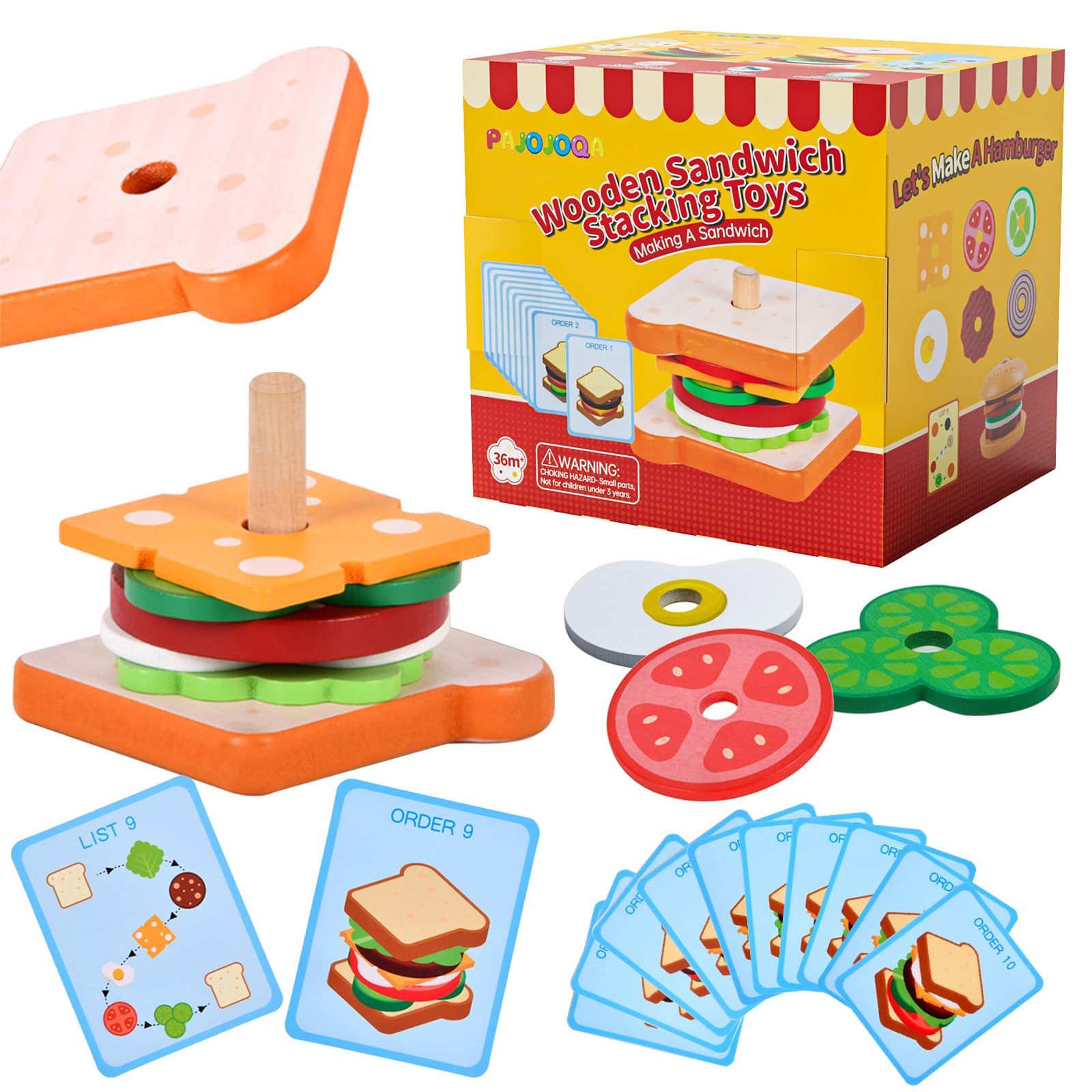 Photo 1 of Wooden Sandwich Stacking Toys, Montessori Toys for Toddlers Kitchen Play Food Educational Preschool Learning Toys Christmas Birthday Gift Kids Toys for Boys Girls 3 4 5 Years Old (Sandwich)