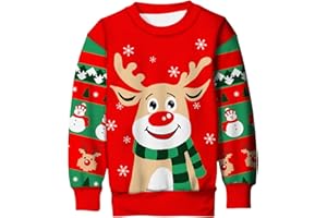 KIDS4EVER Kids Boys Ugly Christmas Sweater Fleece Sweatshirt 3D Funny Printed Long Sleeve Xmas Pullover Jumper