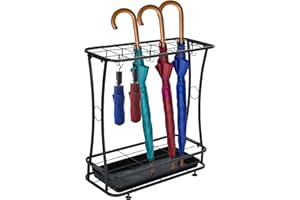 AIWFL 21 Slots Umbrella Holder Stand with 24 Hooks Metal Umbrella Stand for Entryway With Removable Drip Tray Commercial Freestanding Umbrella for Home Office, Black