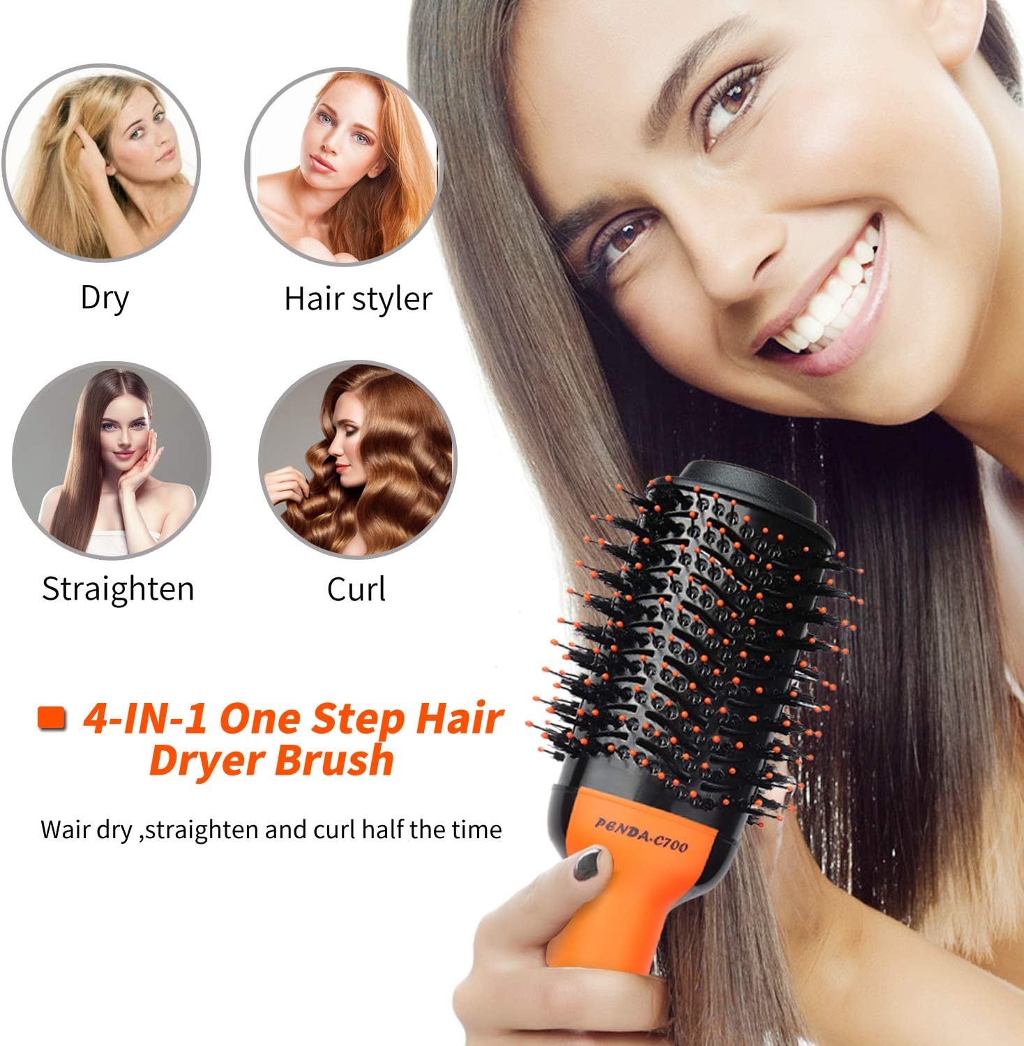 VINMEN Hot Air Brush,Hair Dryer ,Hair Dryer ,Hair Curler,Hair Straightener,Hair Comb, 4 in 1 Multifunctional hot air Comb,Hair Styling Tools , for Fast Drying,Straightening,Curling.(Black Orange): Health & Personal Care