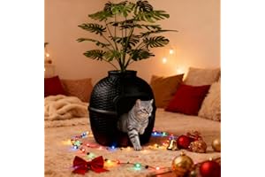 FansaFurn Hidden Litter Box with Faux Plant, Large Cat Litter Box with Rattan Pattern, Heavy Duty PP Material Litter Box Enclosure Furniture for Home Decor, Light Black