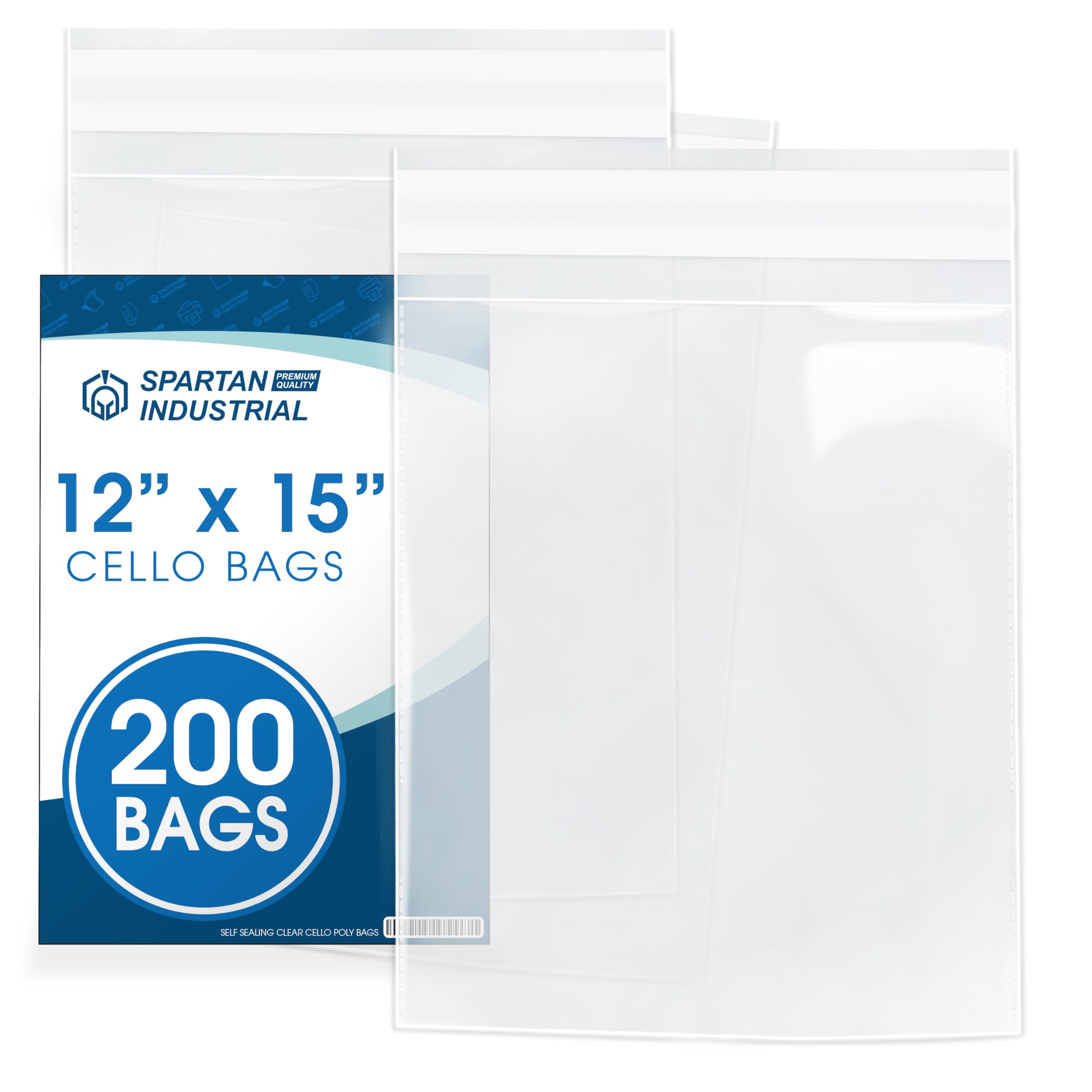 Photo 1 of Spartan Industrial - 12" X 15" (200 Count) Crystal Clear Resealable Cello Poly Bags for Packaging, Clothing & T Shirts - Self Seal & Reinforced