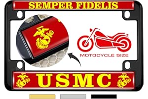 BESTLICENSEPLATEFRAMES [Officially Licensed US Marine Corps Product] - Motorcycle Domed Custom-Made Personalized Metal License Plate Frame Frame with USMC Semper Fidelis and EGA Emblem Design - Black