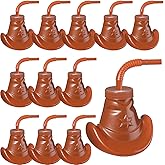 Gerrii 12 Pcs 10 oz Plastic Cowboy Hat Cups with Straws and Lids Plastic Cowgirl Hat Cups for Western Themed Party Supplies Rodeo Party Birthdays Themed Celebrations Decorations(Brown)