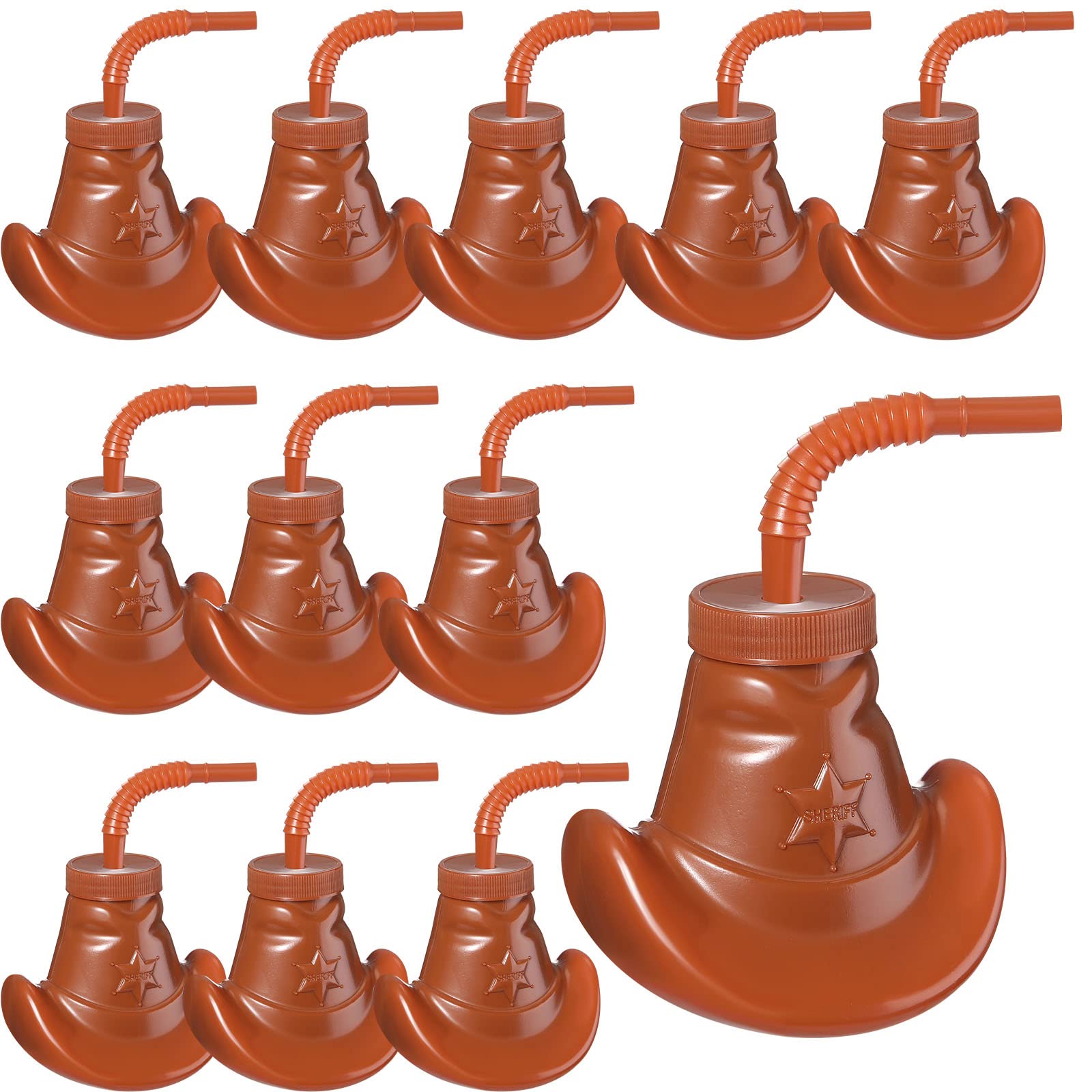 Photo 1 of Gerrii 12 Pcs 10 oz Plastic Cowboy Hat Cups with Straws and Lids Plastic Cowboy Hat Cups for Western Themed Party Supplies Rodeo Party Birthdays Themed Celebrations Decorations(Brown)