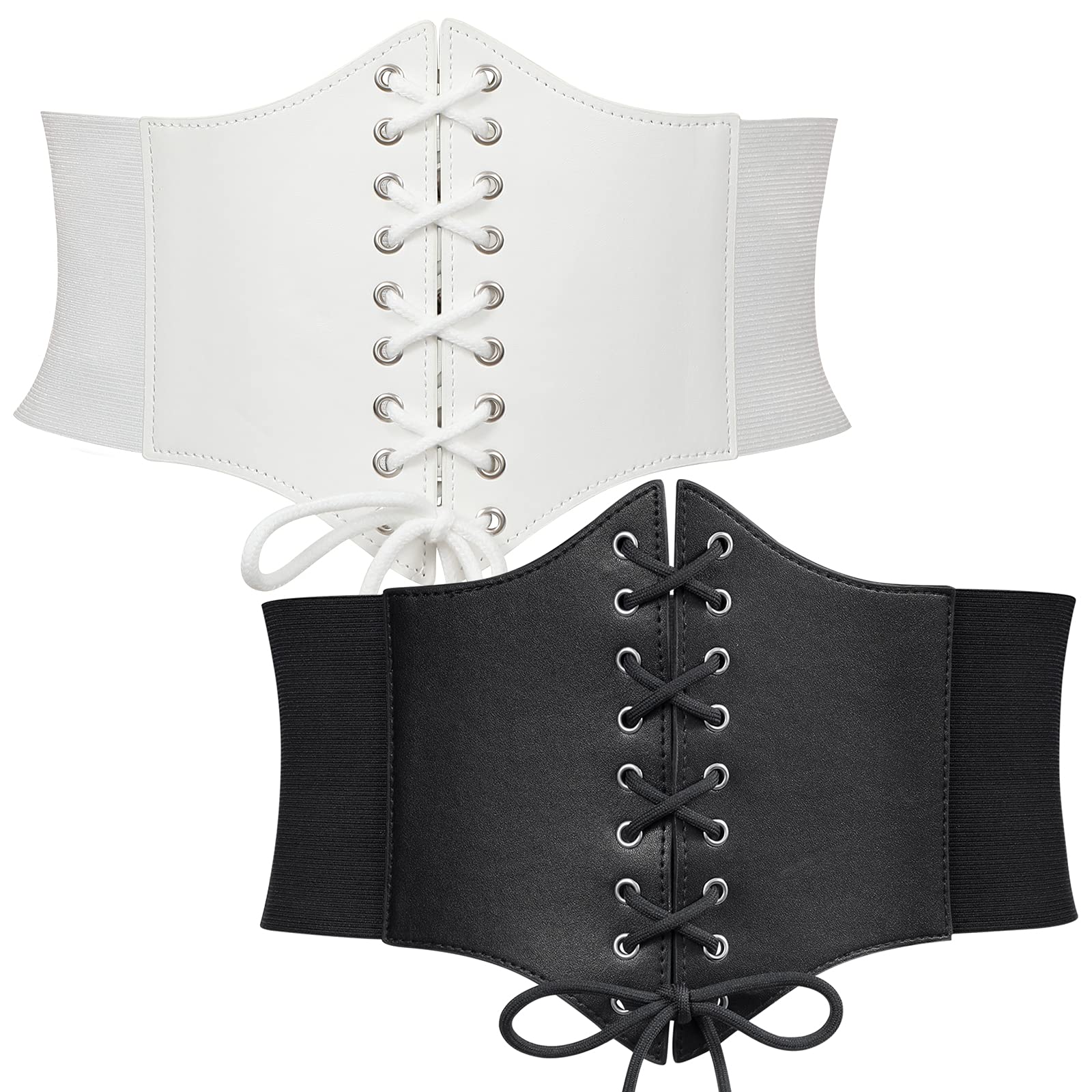 WERFORU 2 Pack Women Elastic Corset Belts Retro Wide Stretchy Tied Waspie Waist Belt