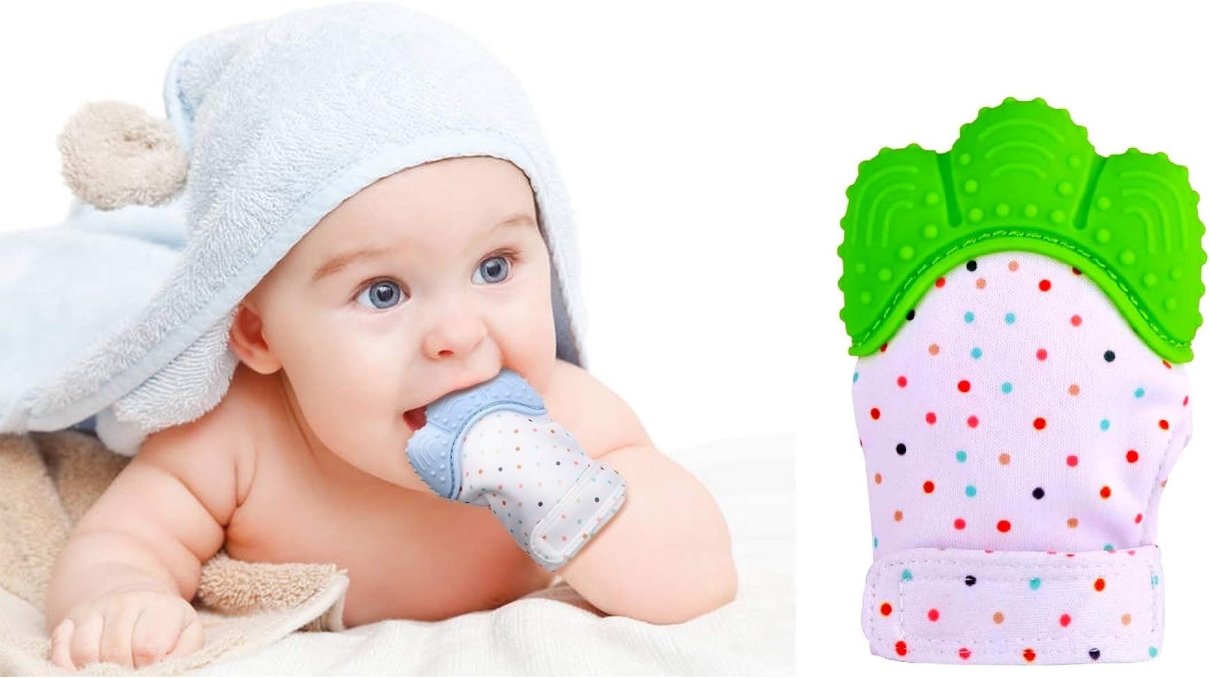 Teething Mitten, Sinhanker Self Soothing Silicone Teether Glove for 3M-18M Babies,Sensory Crinkle Chew Toy Mitt with Velcro Straps for Infants and Toddlers(Green)