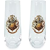 Harry Potter Hogwarts 9-Ounce Stemless Fluted Glassware, Set of 2 | Toasting Champagne Glass Cups For Wine, Mimosas, Cocktails | Home Barware Decor, Kitchen Essentials, Housewarming Gifts