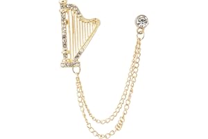 Knighthood Men's Rhinestones Harp With hanging Chain Tassel Badge Suit Collar Brooch lapel pin