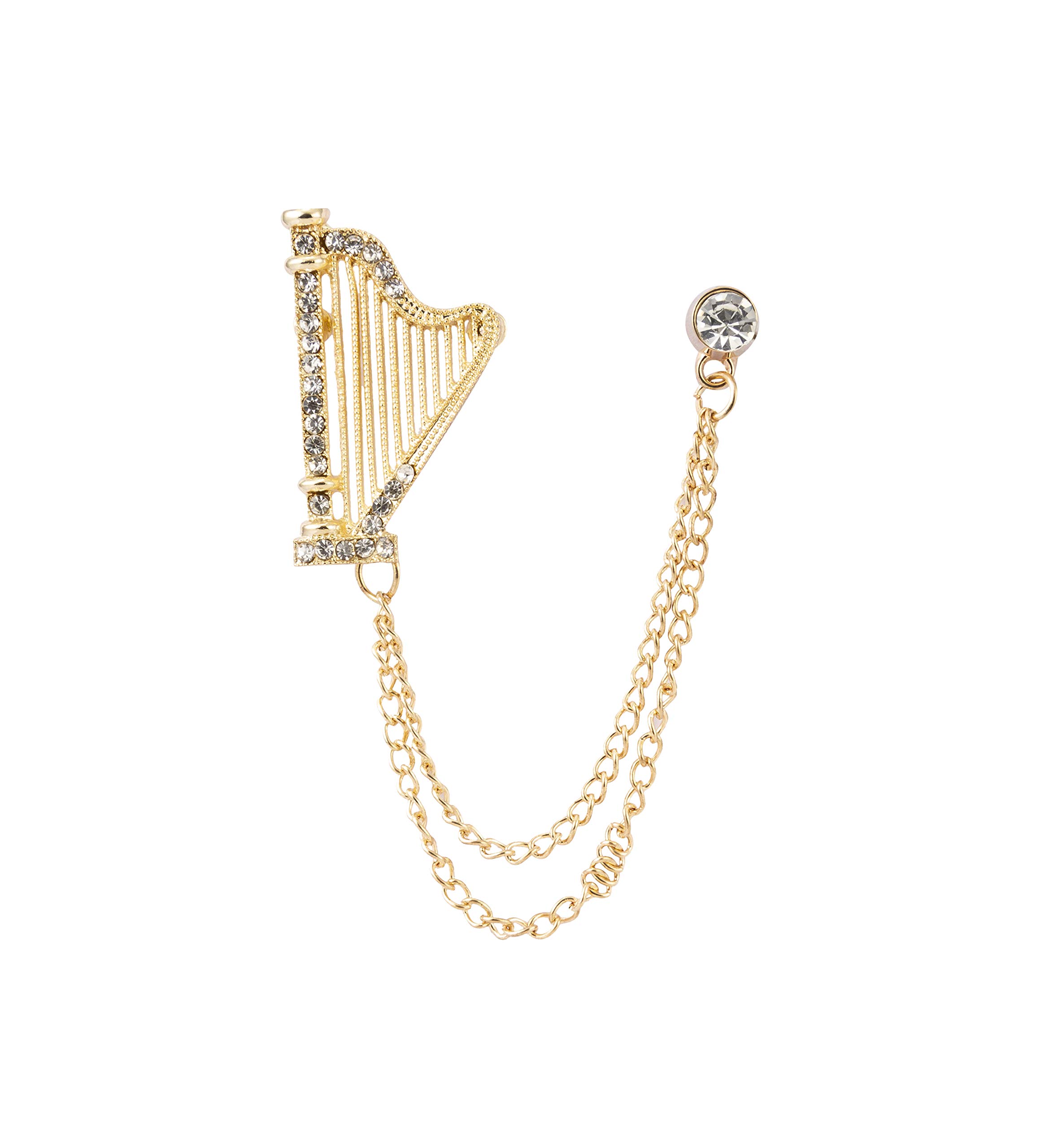 Brooch Lapel Pin for Men Men's Rhinestones Harp with Hanging Chain Tassel Badge Suit Collar Brooch Lapel pin