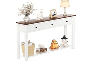 Homieasy Farmhouse Console Table with 3 Drawers, 47 Inch Wood Sofa Table with Storage Shelf for Living Room, Behind Couch, Entryway Table for Hallway, Living Room, or Foyer, Rustic Brown and White