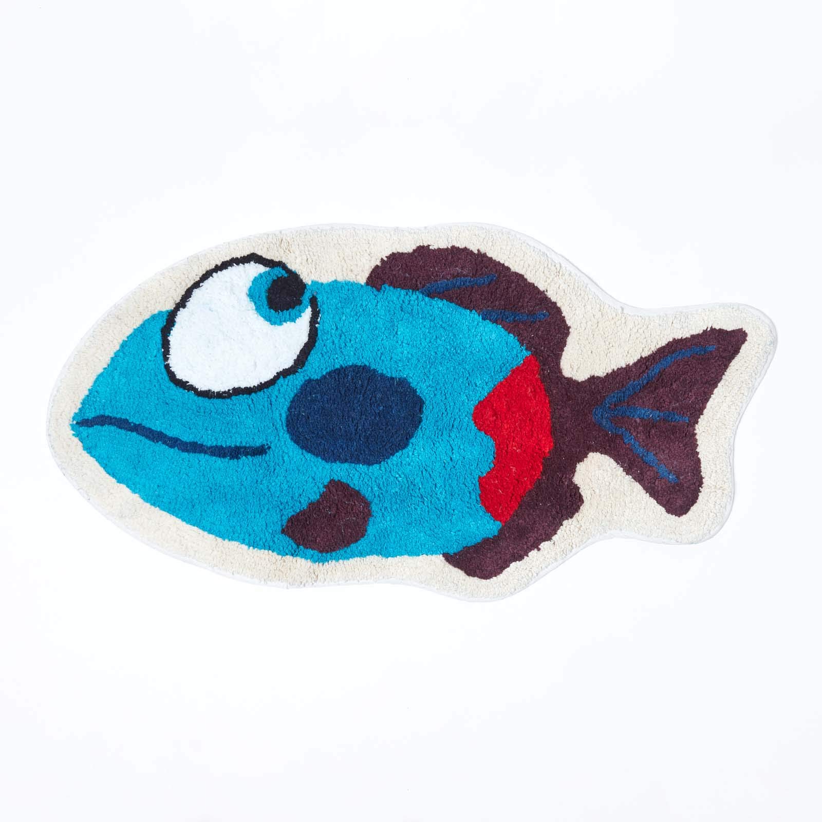 HOMESCAPES - 100% Cotton Tufted Blue Fish Rug 40 x 75 cm Children's Rug