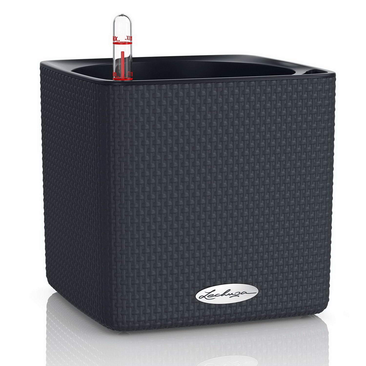 Lechuza CUBE Color 16 Self Watering Planter Small Plastic Indoor Plant Pot without Drainage Hole H16 L17 W17 cm Slate Grey 13584
