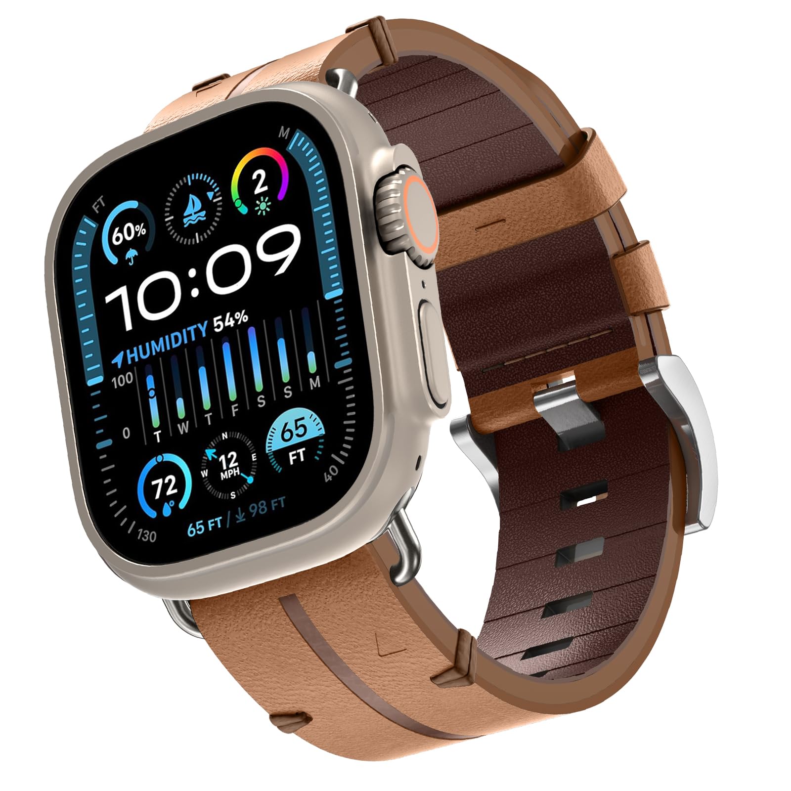 Leather Strap for Apple Watch Ultra 2 49mm, Genuine Leather Replacement Watchband Classic Leather Straps for Apple Watch Ultra 49mm 46mm 45mm 44mm 42mm Series 10 9 8 7 SE Series 6 5 4 3 2 1
