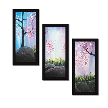 Paper Plane Design Set Of 3 Wall Painting With Frames Floral Painting Wall Art Hanging Amazon In Home Kitchen