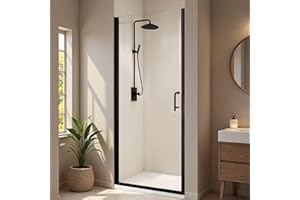 Lyngins Shower Door 30-32 in W x 72 in H Pivot Glass Shower Door with 1/4" Thick Tempered Glass and Stainless Steel Handle for Bathing Area, Versatile Reversible Mounting, Black