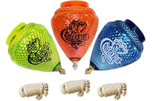 COMETA 3 Pack Shelby Cobra Durable Plastic Spin Tops for Kids Metal Tip Made in Mexico - Trompo Mexicano Shelby Cobra Plastico Durable & Punta de Metal (Pack of 3 Assorted Colors)