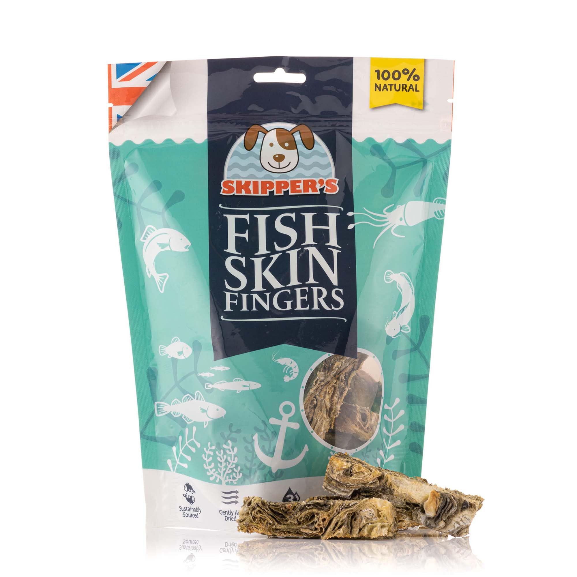 SKIPPER'S Fish Skin Jerky Fingers 250gm - Gently Air Dried, Good for Teeth & Digestion, Remove Plaque & Tartar, Essential Omega 3 Oils, 100% Natural, Healthy, Low Fat & Grain Free Dog Treats & Chews