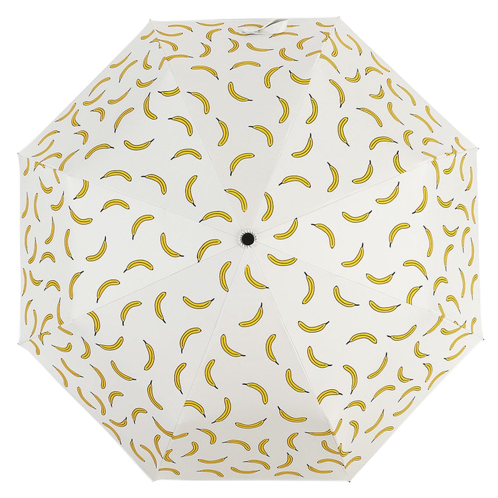 Ai-life Cute Fruit Design Portable Compact Folding Umbrella Parasol, 3 Fold Dual-use UV Protection Windprof Umbrella with Anti-Slip Rubberized Grip for Travel and Dayuse, Banana