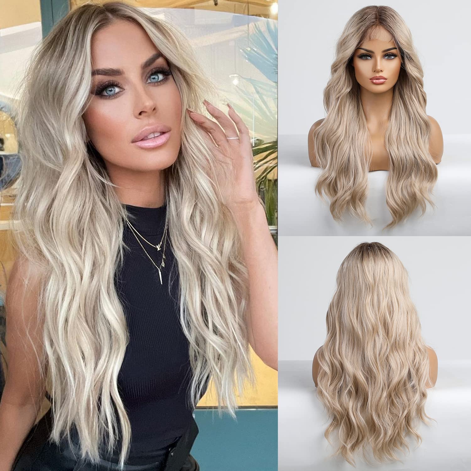 EMMOR Long Lace Front Wig for Women, 30 Inch Natural Hair Straight Synthetic Wigs Middle Part,Hand Tied/Longlife/Lightweight — image 1