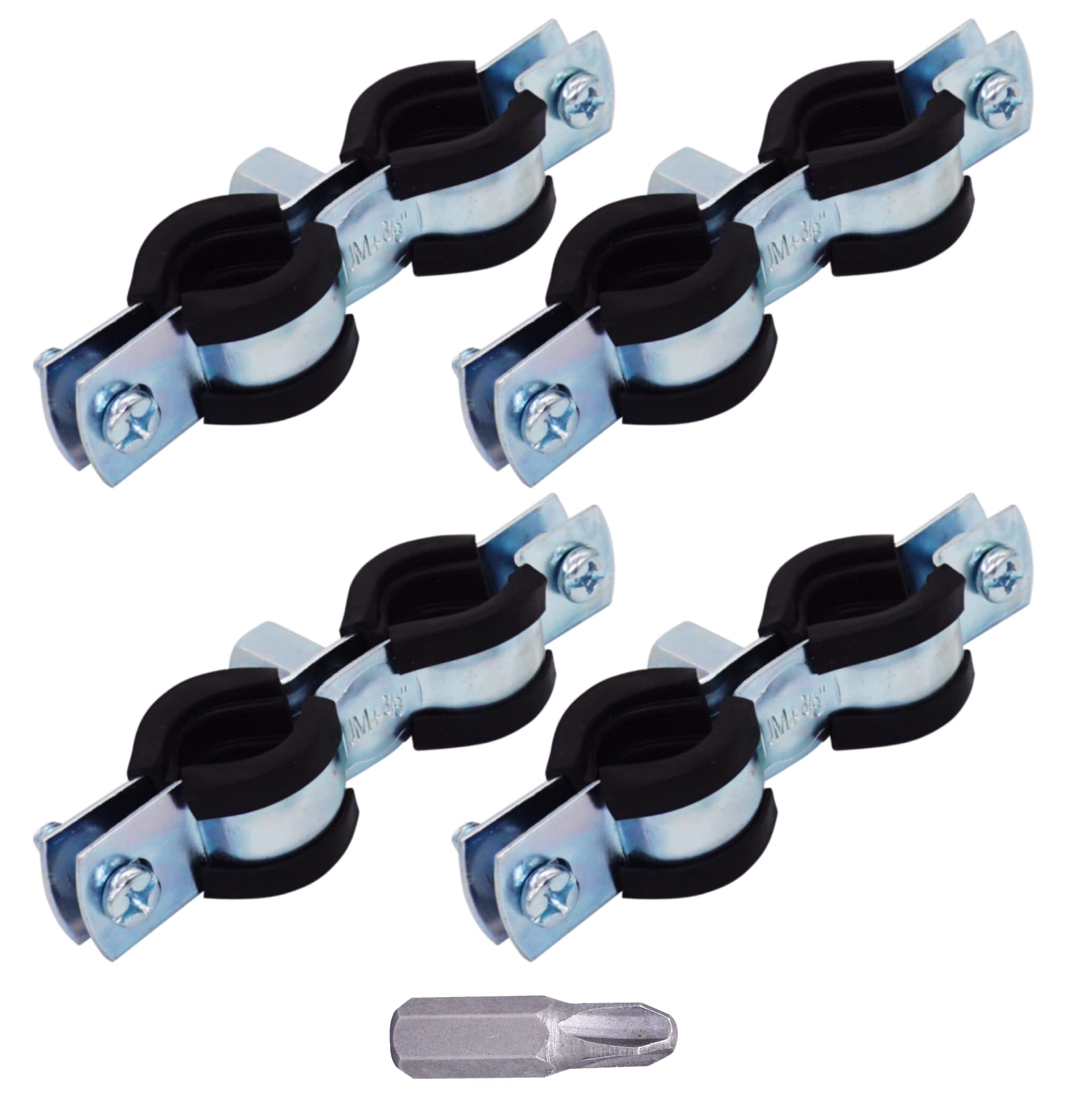 SKIR'CO (4 pcs) Double Pipe Brackets with Rubber Linings for 15-19 mm Pipes, Pipe Clamps, Pipe Supports for Wall and Ceiling Mounting