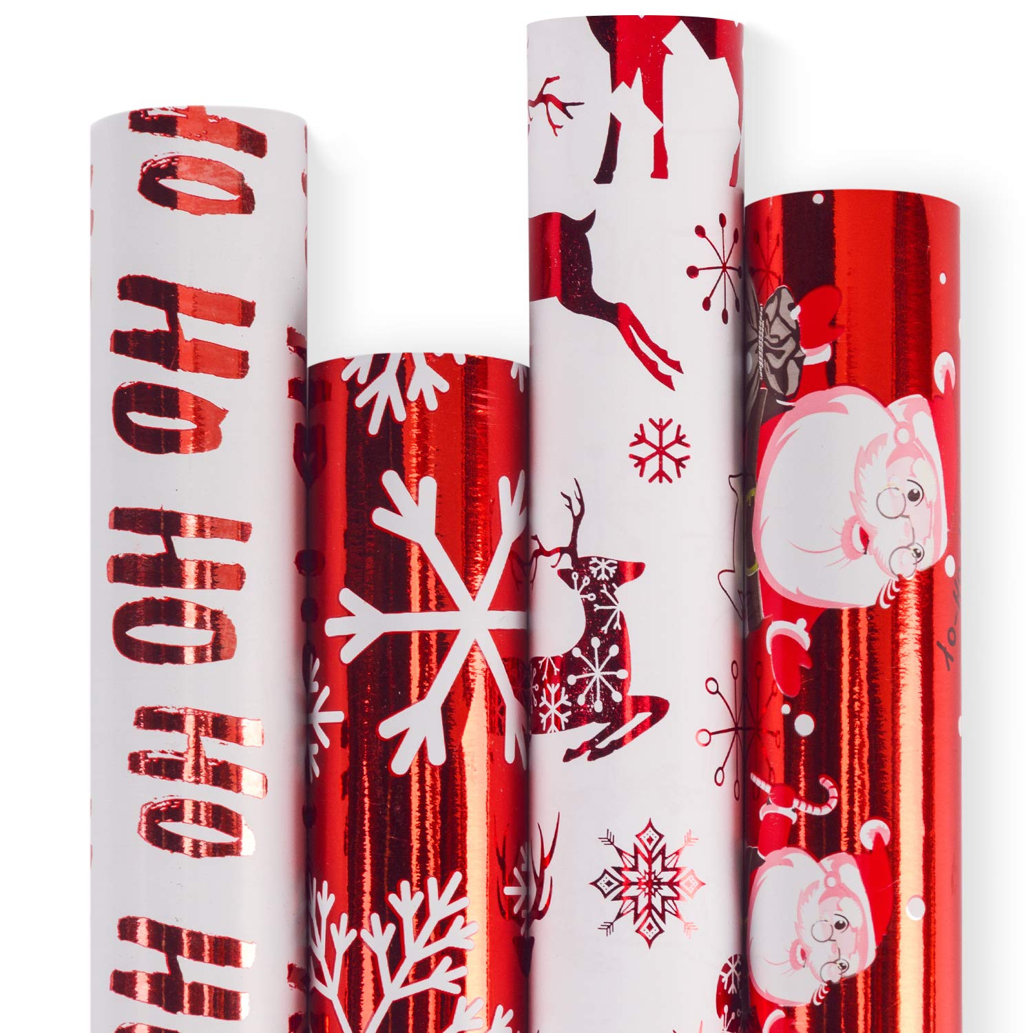 RUSPEPA Christmas Wrapping Paper Roll - Red and White Paper with a Metallic Foil Shine - Christmas Elements Collection - 4 Roll - 76cm X 305cm Per Roll — image 1