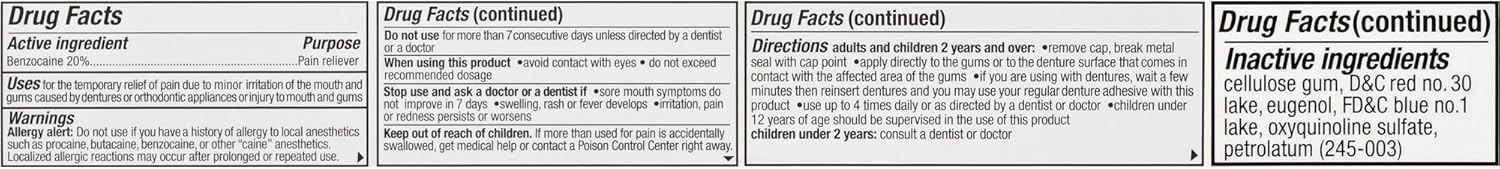 Benzodent Dental Pain Relieving Cream for Dentures and Braces, 0.25 Ounce Tube: Health & Personal Care