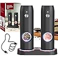 CIRCLE JOY Electric Salt and Pepper Set with Rechargeable Base, White Led Light, Automatic Salt Pepper Grinder for Home, Kitc