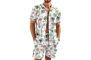 KYKU Mens Hawaiian Shirt and Short Set - Summer Short Sleeve Button Down Beach Shirts Tropical Vacation 2 Piece Outfits