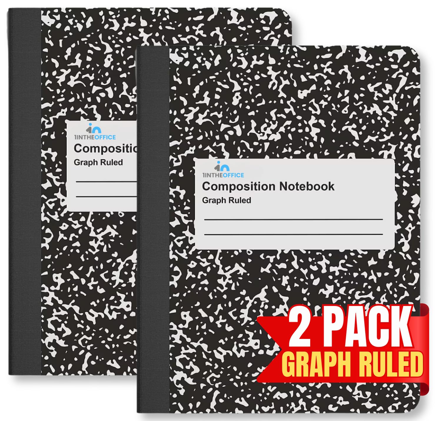 Photo 1 of 1InTheOffice Graph Paper Composition Notebook, Graph Ruled notebook, Quad Ruled Composition Notebook, 80 Sheets, 7.5" x 9.75", Black, 2 Pack