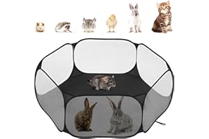 Pawaboo Small Animals Playpen, Waterproof Small Pet Cage Tent with Strong Steel Wire Frame, Portable Outdoor Yard Fence for Chick/Kitten/Puppy/Guinea Pig/Rabbits/Hamster/Chinchillas, Black
