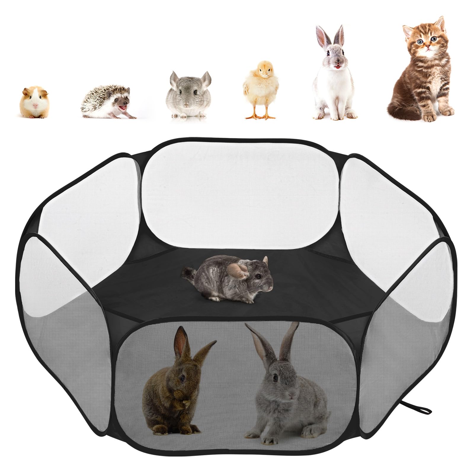 Photo 1 of Pawaboo Small Animals Playpen, Waterproof Small Pet Cage Tent with Strong Steel Wire Frame, Portable Outdoor Yard Fence for Chick/Kitten/Puppy/Guinea Pig/Rabbits/Hamster/Chinchillas, Black