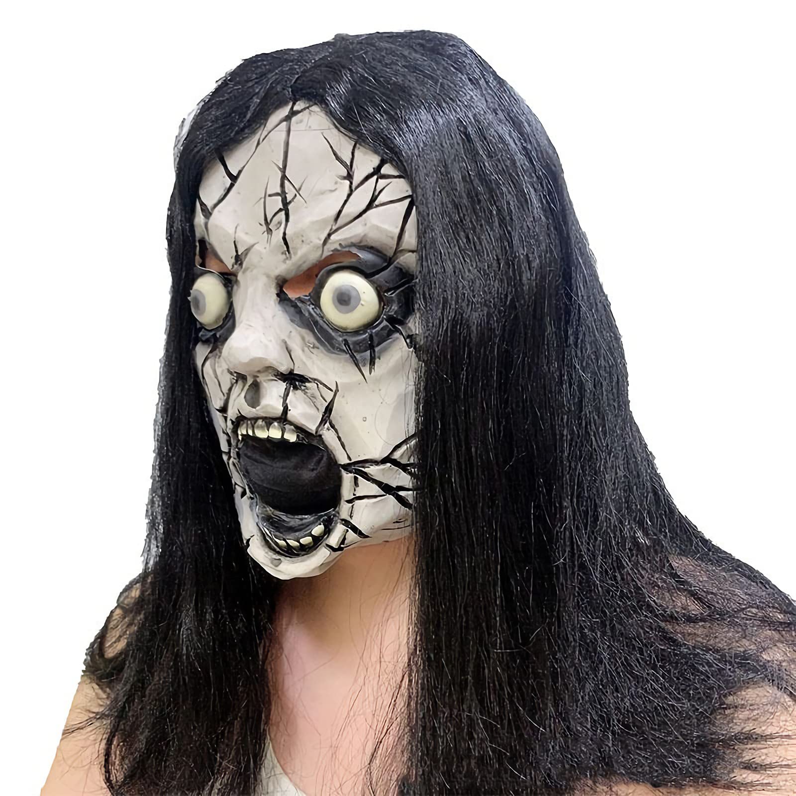 Halloween Head Mask with Hair Halloween Latex Full Mask Horror Masks for Adults Teens Scary Head Mask Novelty Mask Halloween Cosplay Party Costume Props Old Man Mask with Hair for Halloween Party