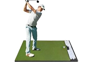 PONSONBAY Integrated 6x4ft 26mm-31mm Golf Mat with Ball Tray, Thickening Golf Mats Practice Outdoor & Indoor, Artificial Turf Matt with 3 Tees for Hitting, Driving Chipping, Swinging