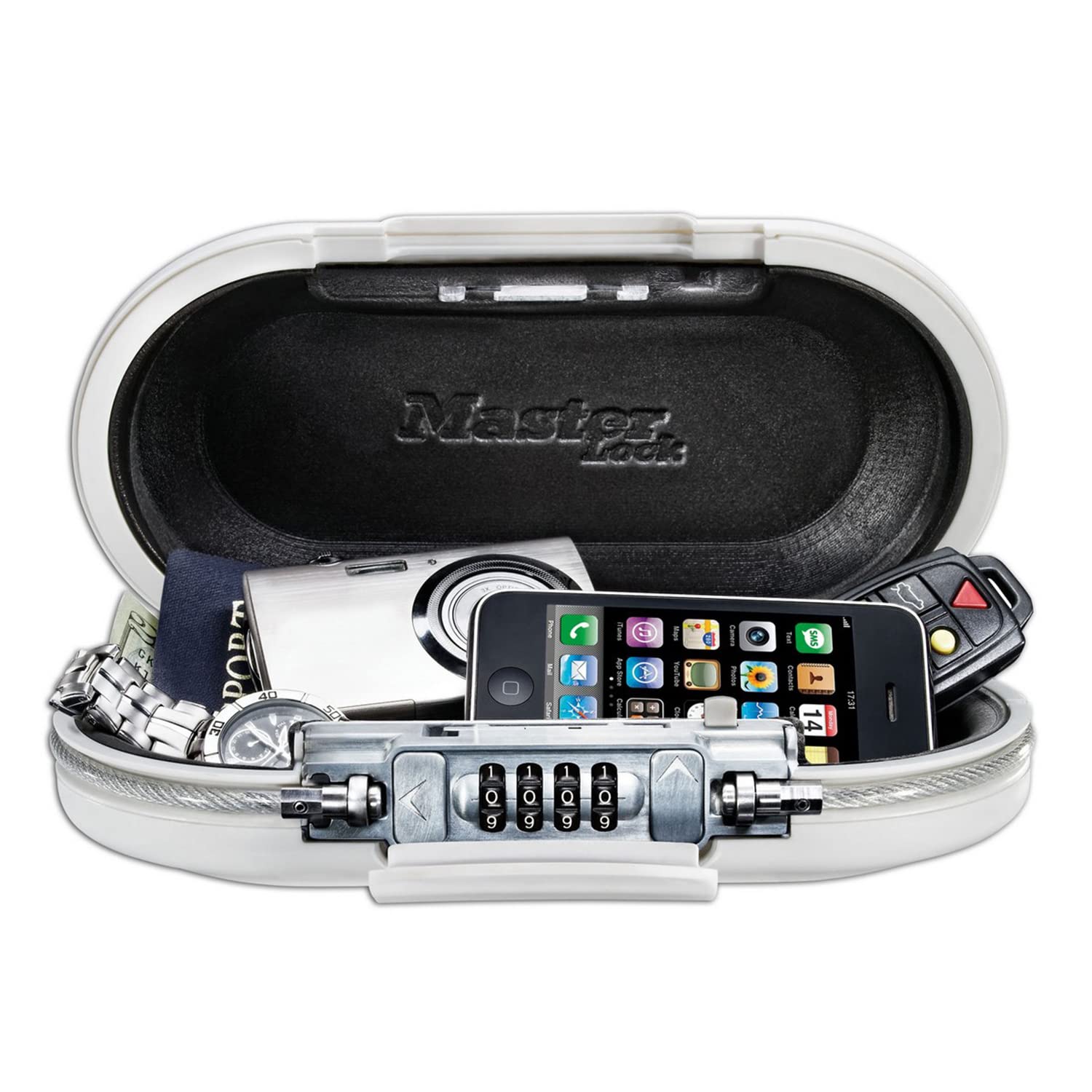 Master Lock Mini Travel Safe Safe with Cable, White 5900EURD