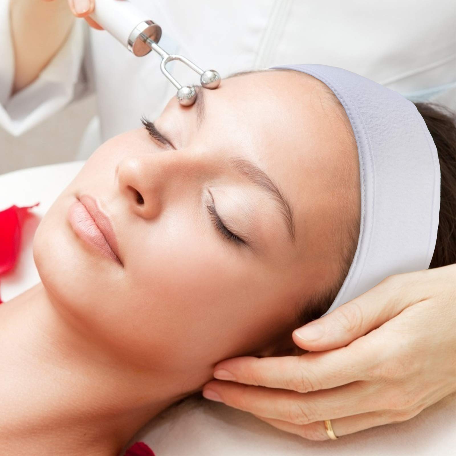 KATOOM Spa Headband 4pcs Makeup Headbands Facial Cosmetic Headband Terry Cloth Head Band with 10pcs Rubber Band for Shower Washing Face Yoga Sport Make Up (White)