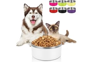 LIHONG Dog Bowls,Stainless Steel Dog Bowls No Slip,Dog Food or Water Bowls for Small Meidum Large Sized Dogs,Dishwasher Safe(64oz,Large,White)
